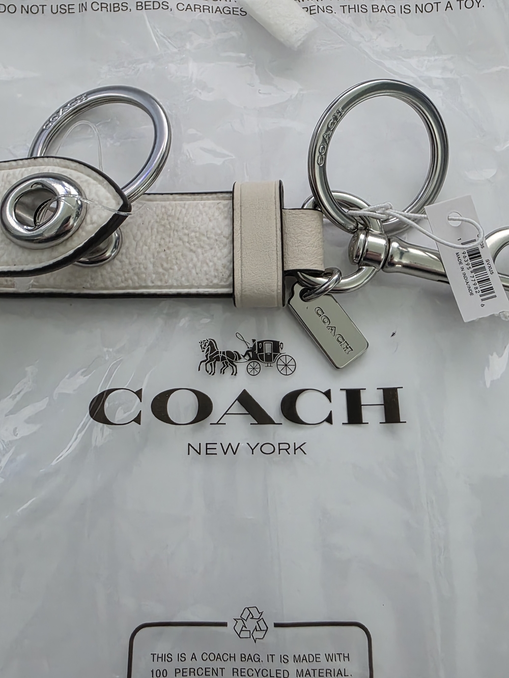 NWT Coach Trigger Snap Bag Charm / Keychain In Chalk Leather Silver Hardware - Picture 6 of 11
